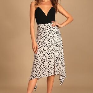 Lulus Set A Trend Cream Cheetah Print Midi Skirt Beige - Size L